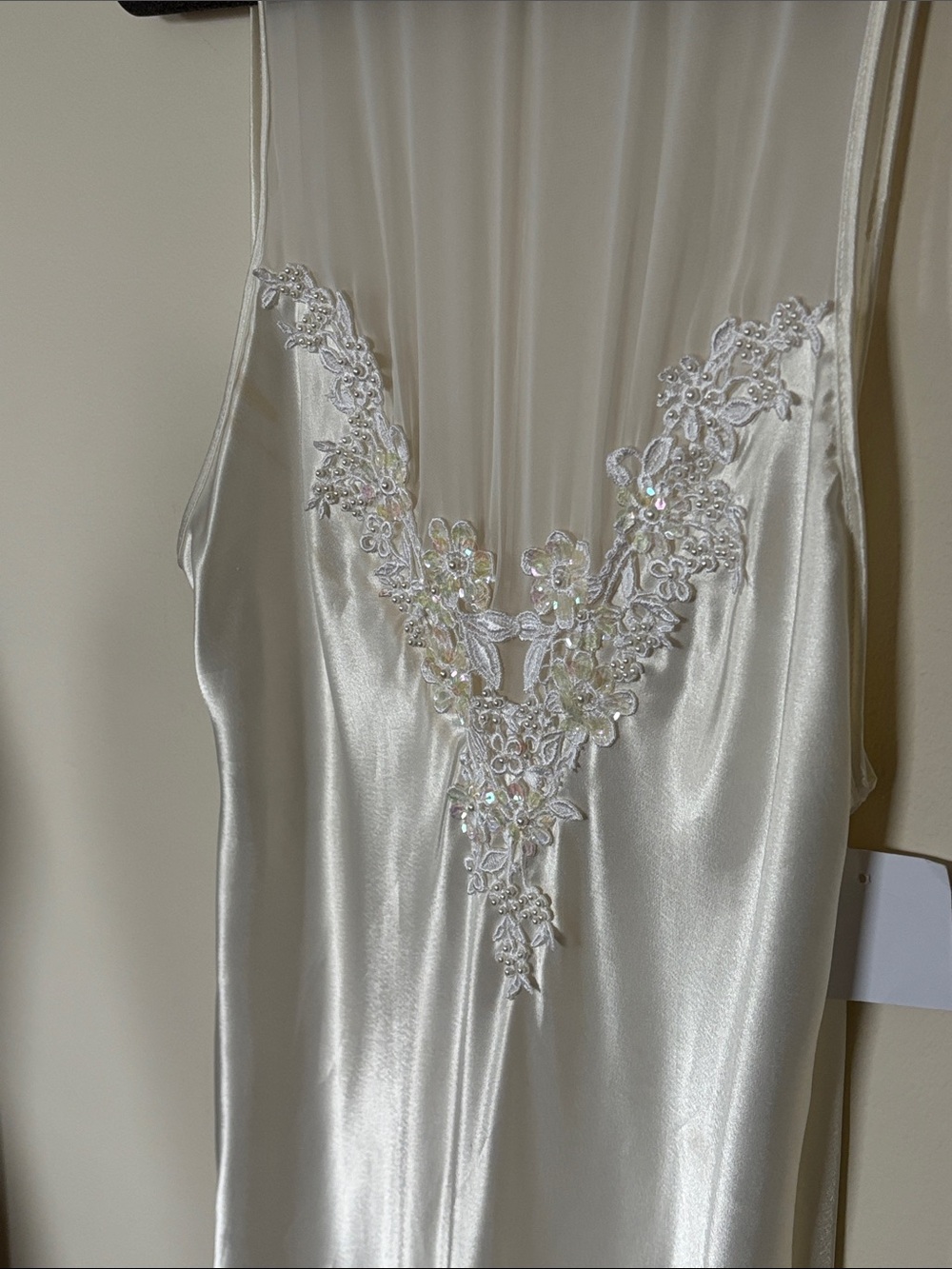 Vintage Jessica Lynn CollectionIvory Satin Slip Dress with Sheer Back & Appliqué - Picture 13 of 16